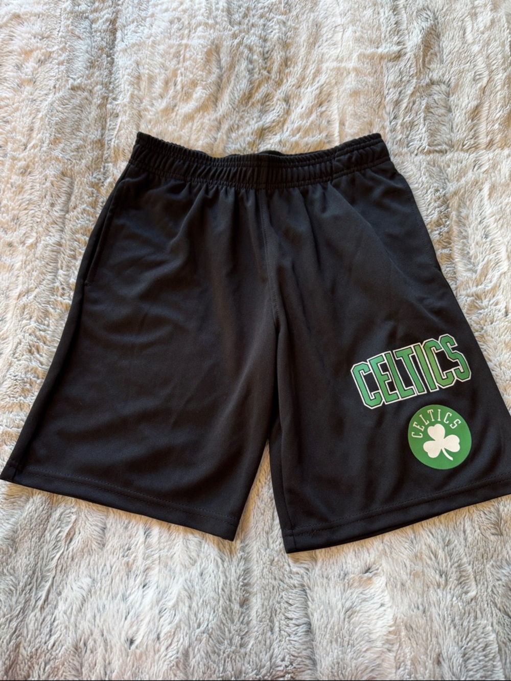 NBA Youth Boys Boston Celtics Black Basketball Shorts with Green Logo